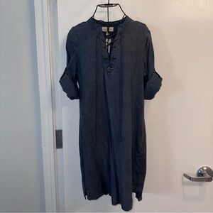 NWT Cloth & Stone (Anthropologie) Blue Lace-Up Tencel Lyocell Dress With Pockets